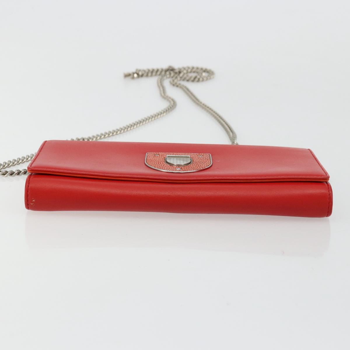 Christian Dior Chain Wallet Diorama Bag Leather Orange Silver Auth ka4061A