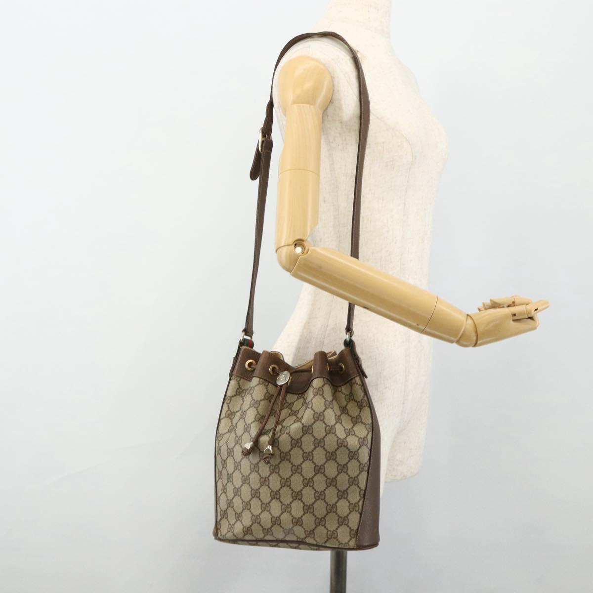 GUCCI GG Supreme Web Sherry Line Shoulder Bag PVC Beige Gold Auth ka4065