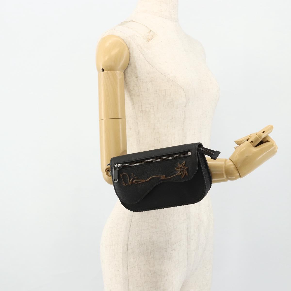 Christian Dior Saddle Arm Pouch Cactus Jack Leather Black Silver Auth ka4066A