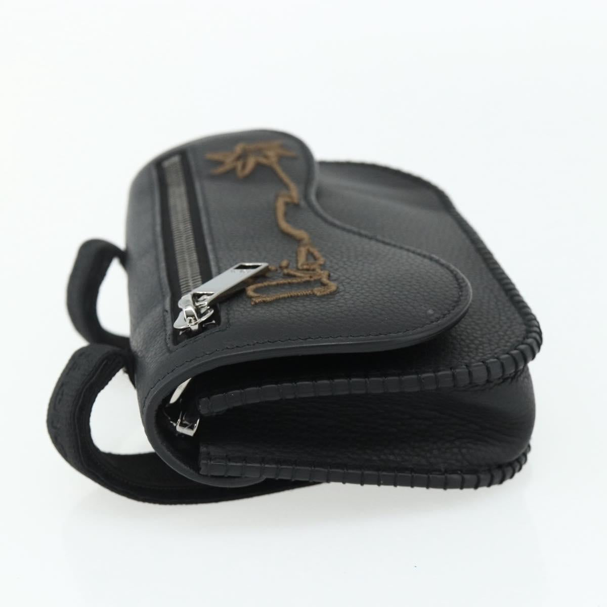 Christian Dior Saddle Arm Pouch Cactus Jack Leather Black Silver Auth ka4066A