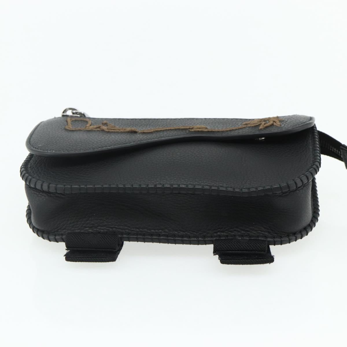 Christian Dior Saddle Arm Pouch Cactus Jack Leather Black Silver Auth ka4066A