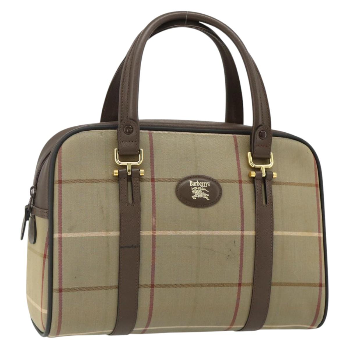 Burberrys Nova Check Hand Bag Canvas Leather Beige Gold Auth ka4067