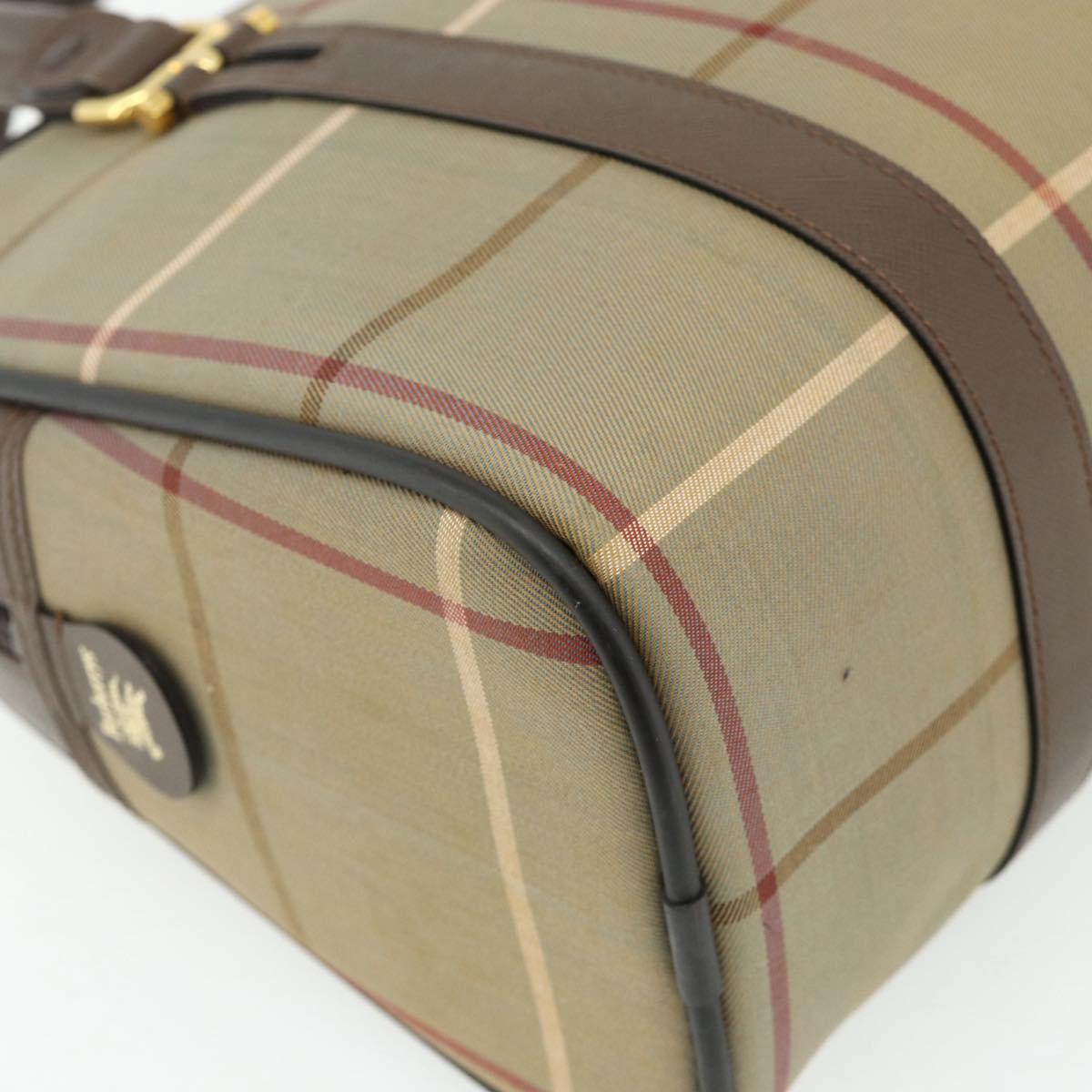 Burberrys Nova Check Hand Bag Canvas Leather Beige Gold Auth ka4067