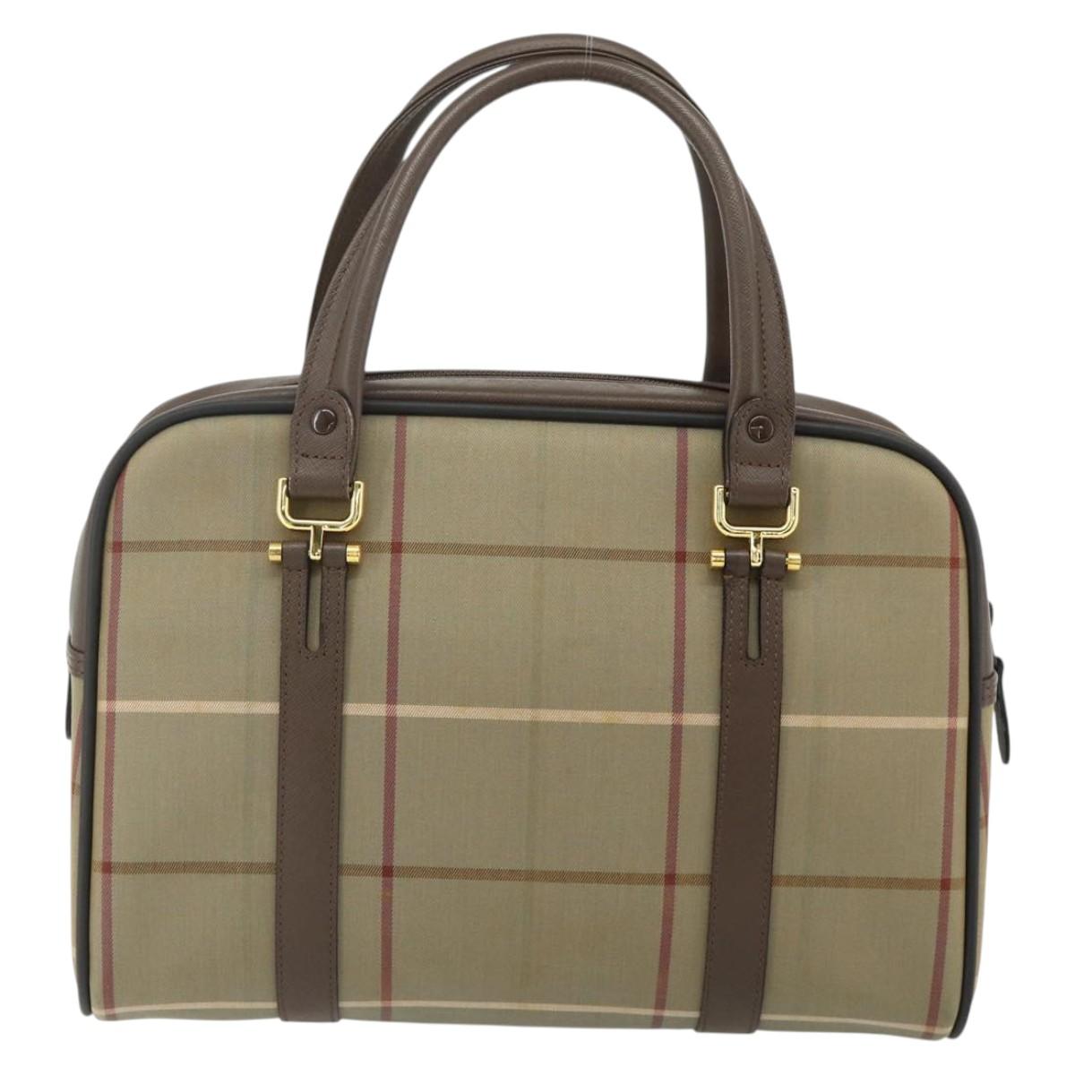 Burberrys Nova Check Hand Bag Canvas Leather Beige Gold Auth ka4067