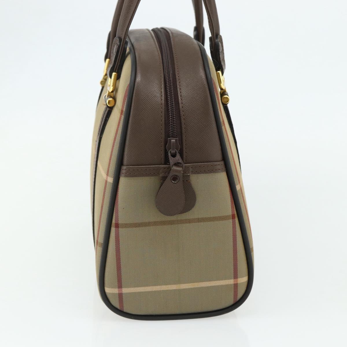 Burberrys Nova Check Hand Bag Canvas Leather Beige Gold Auth ka4067