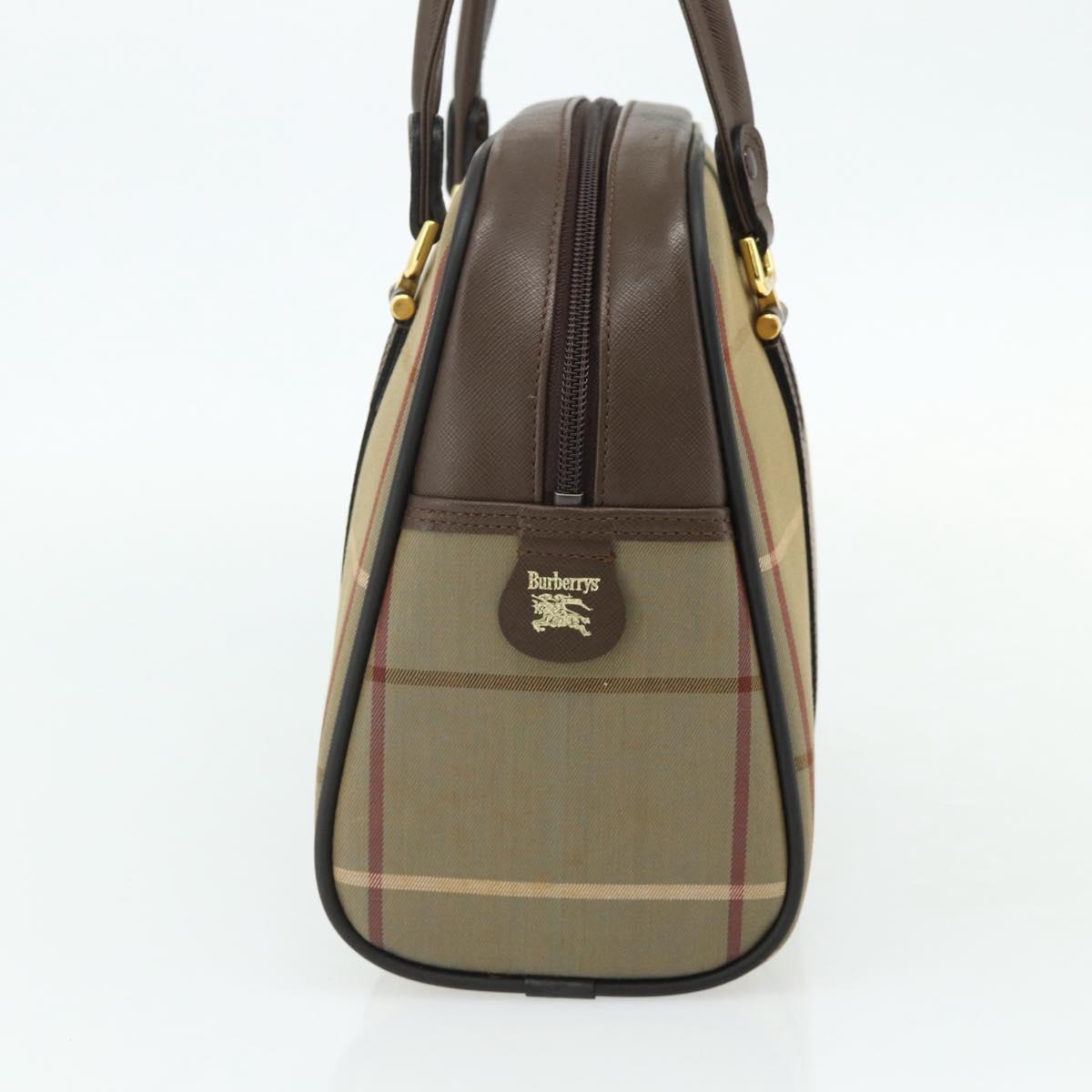 Burberrys Nova Check Hand Bag Canvas Leather Beige Gold Auth ka4067