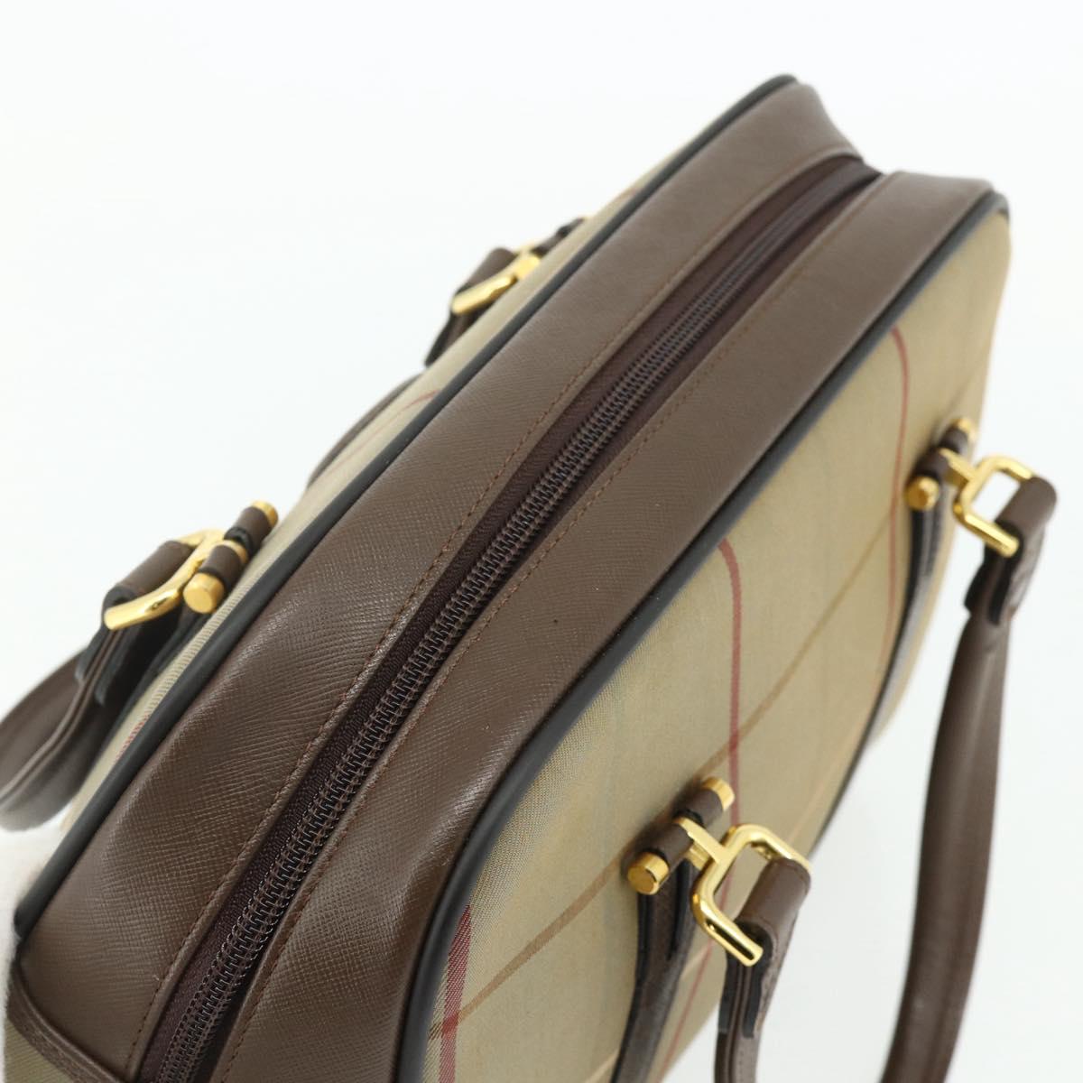 Burberrys Nova Check Hand Bag Canvas Leather Beige Gold Auth ka4067