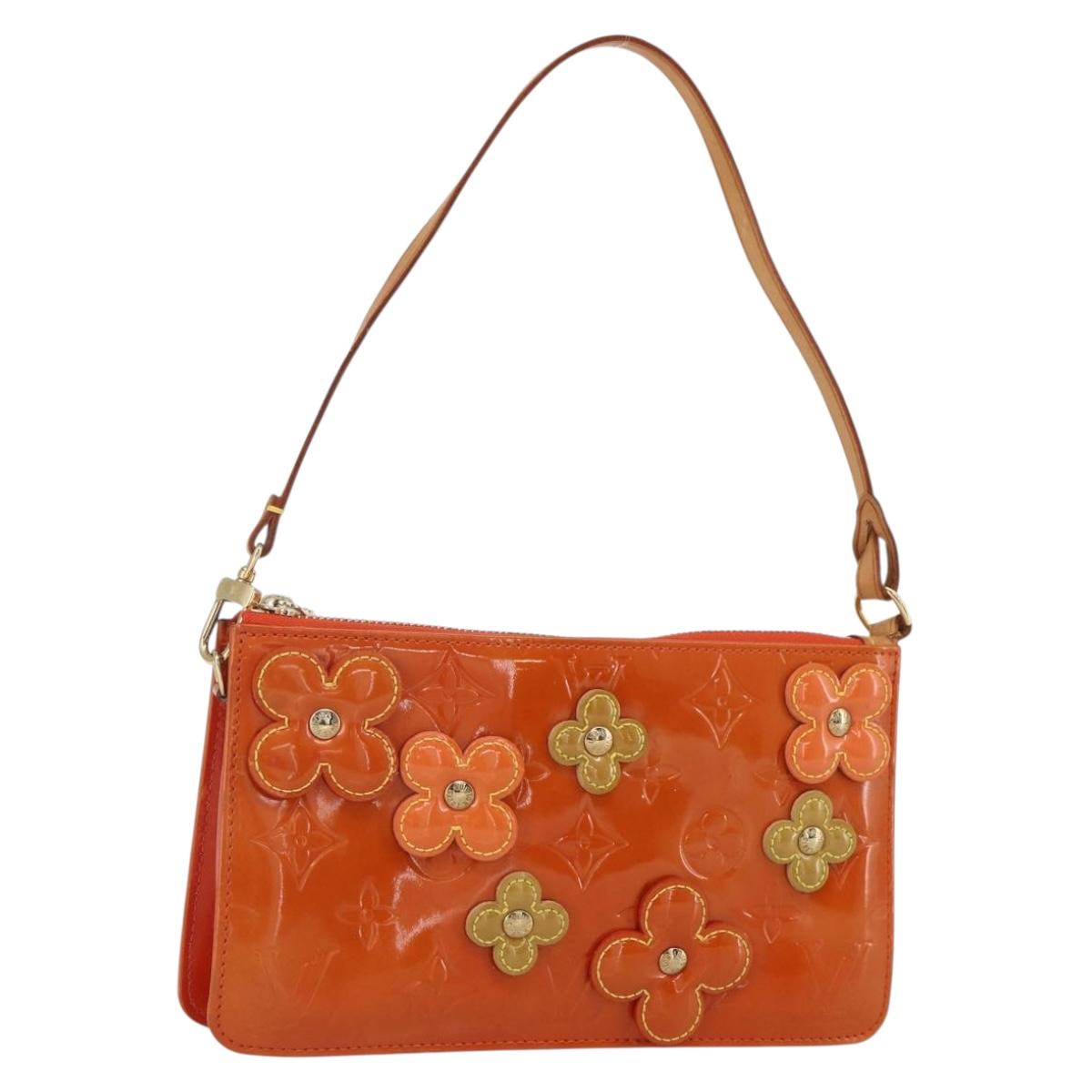 LOUIS VUITTON Monogram Vernis Flower Lexington Pouch Orange M92247 LV Auth ka407