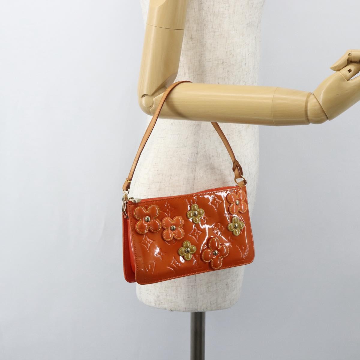 LOUIS VUITTON Monogram Vernis Flower Lexington Pouch Orange M92247 LV Auth ka407