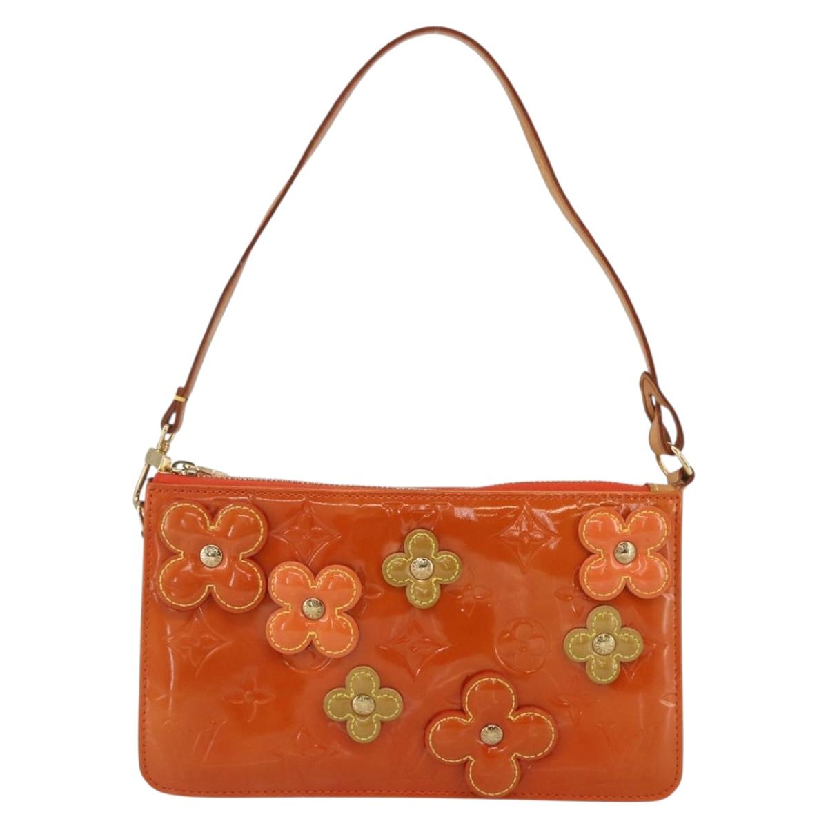 LOUIS VUITTON Monogram Vernis Flower Lexington Pouch Orange M92247 LV Auth ka407