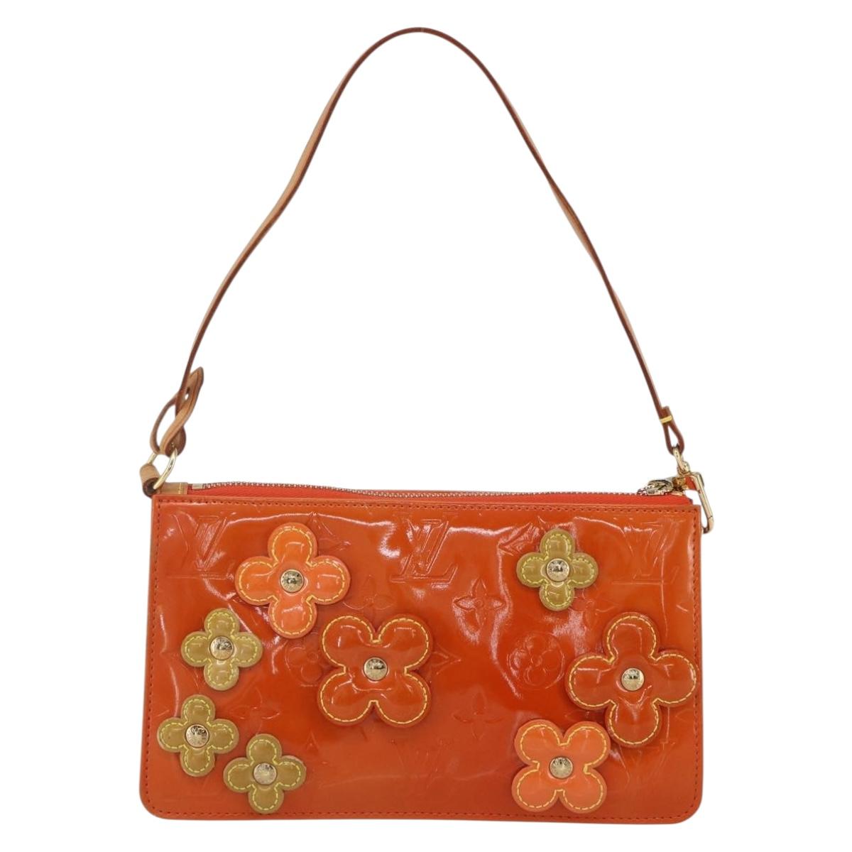 LOUIS VUITTON Monogram Vernis Flower Lexington Pouch Orange M92247 LV Auth ka407