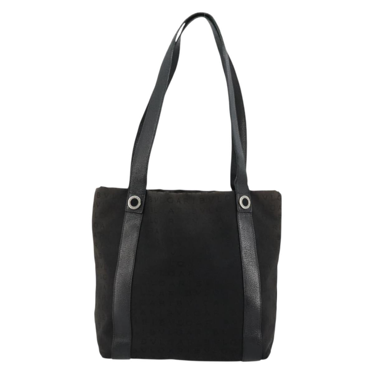 BVLGARI Tote Bag Canvas Leather Black Silver Auth ka4072