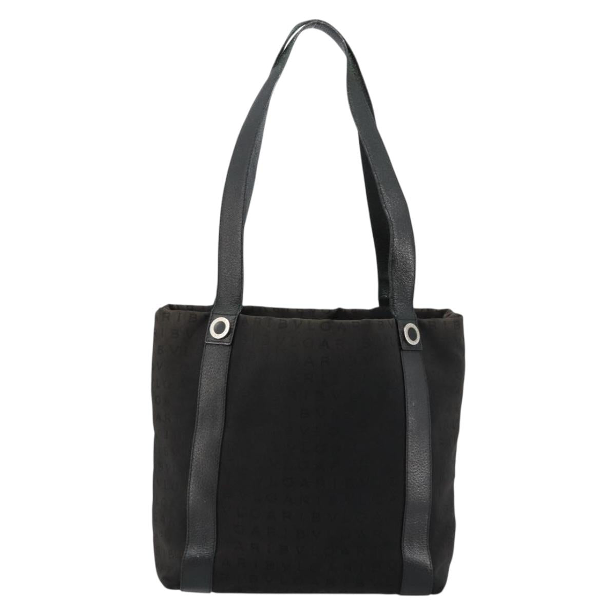 BVLGARI Tote Bag Canvas Leather Black Silver Auth ka4072