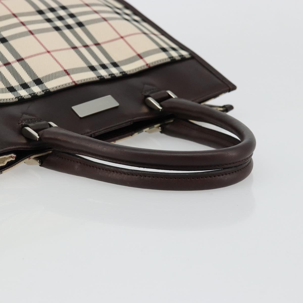 BURBERRY Nova Check Hand Bag Canvas Leather Beige Silver Auth ka4074A