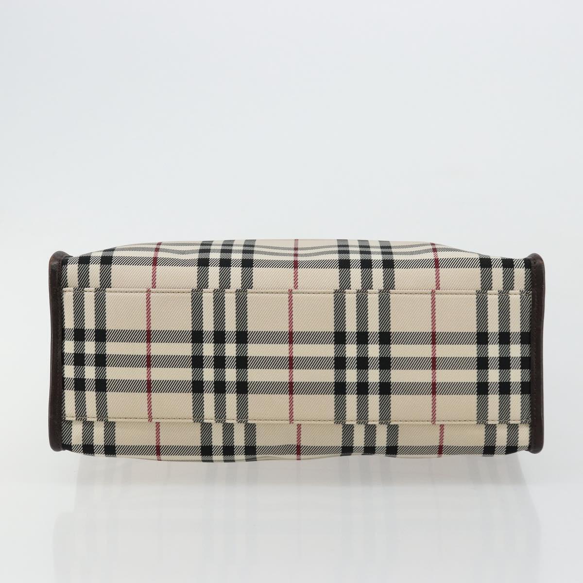 BURBERRY Nova Check Hand Bag Canvas Leather Beige Silver Auth ka4074A
