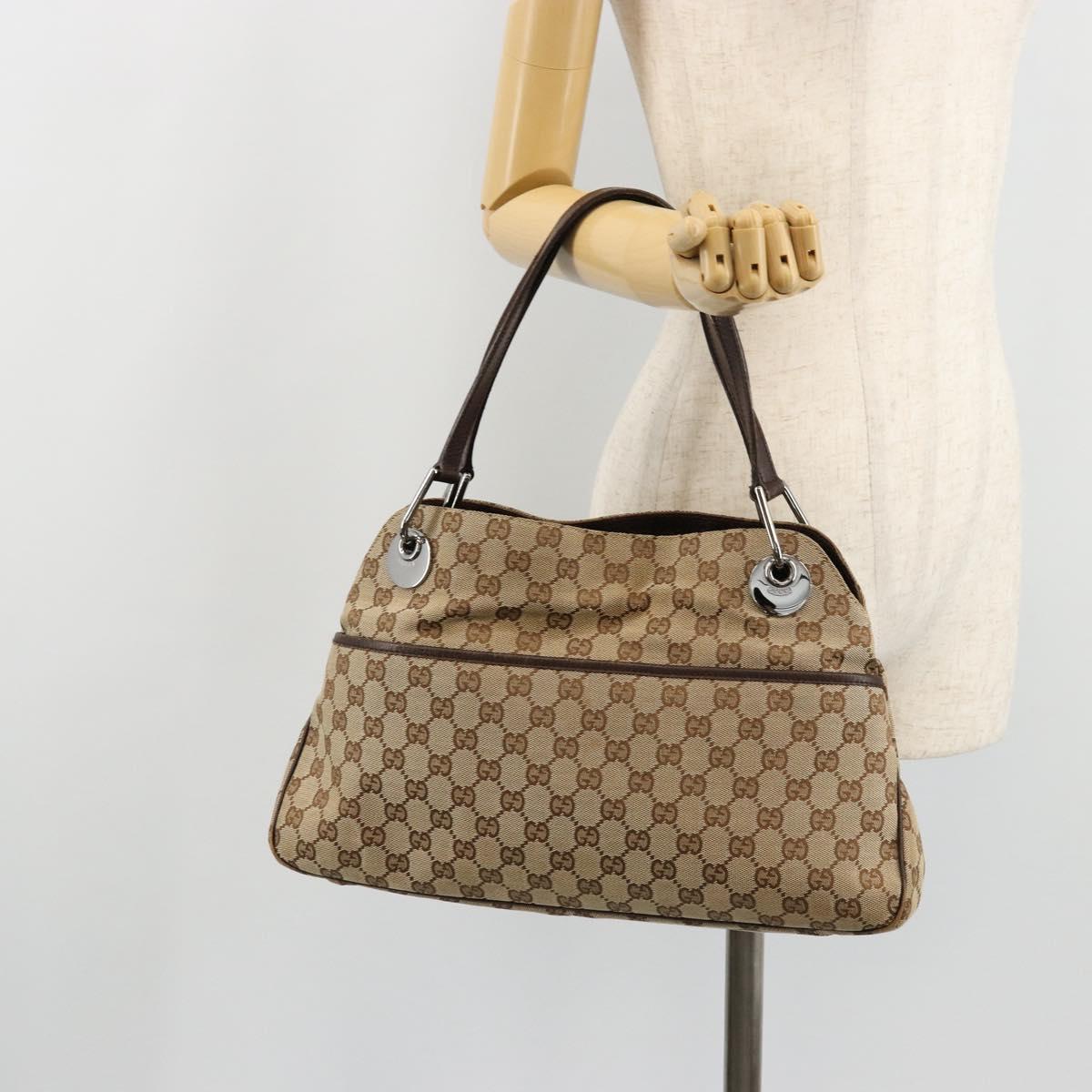 GUCCI GG Canvas Hand Bag Silver Beige 121023 Auth ka4077A