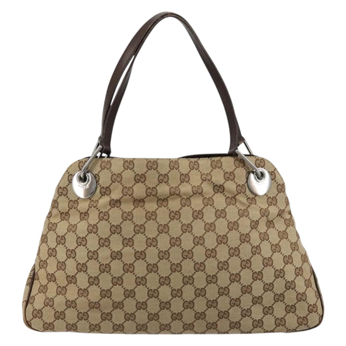 GUCCI GG Canvas Hand Bag Silver Beige 121023 Auth ka4077A