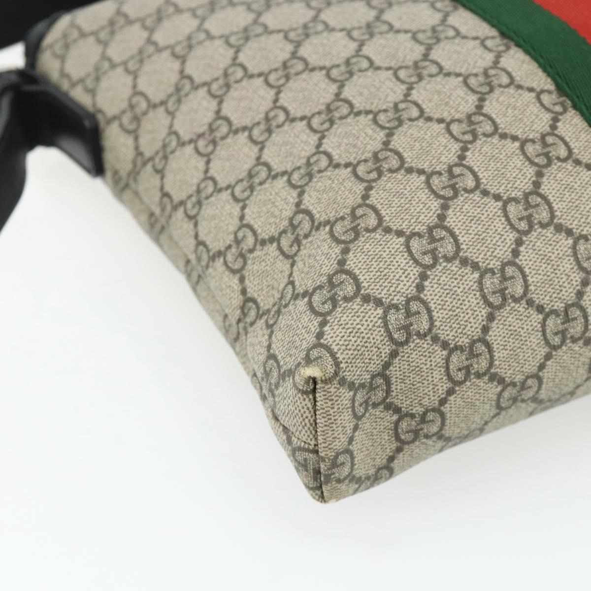 GUCCI GG Supreme Web Sherry Line Bag PVC Beige Silver 387111 Auth ka4079