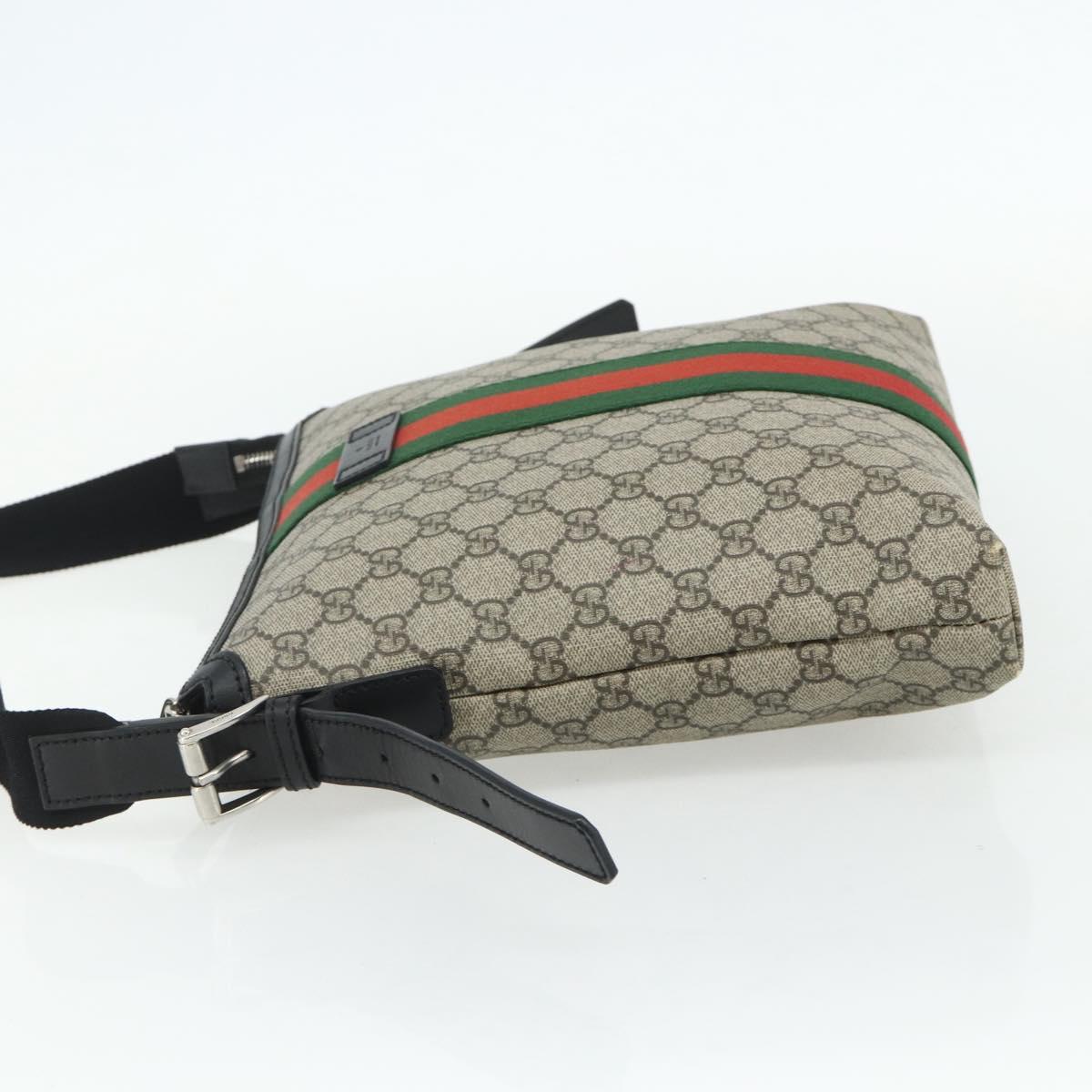 GUCCI GG Supreme Web Sherry Line Bag PVC Beige Silver 387111 Auth ka4079