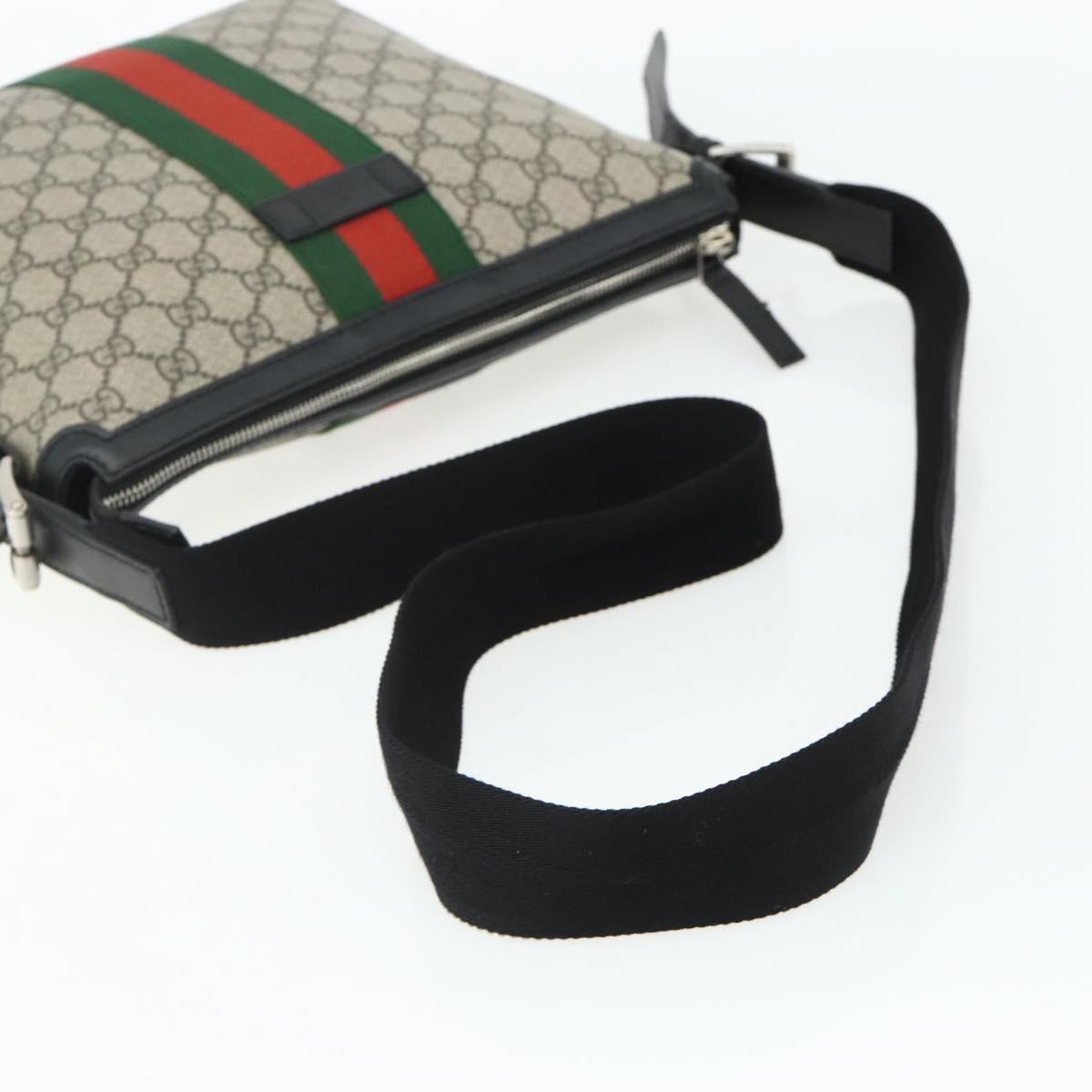 GUCCI GG Supreme Web Sherry Line Bag PVC Beige Silver 387111 Auth ka4079