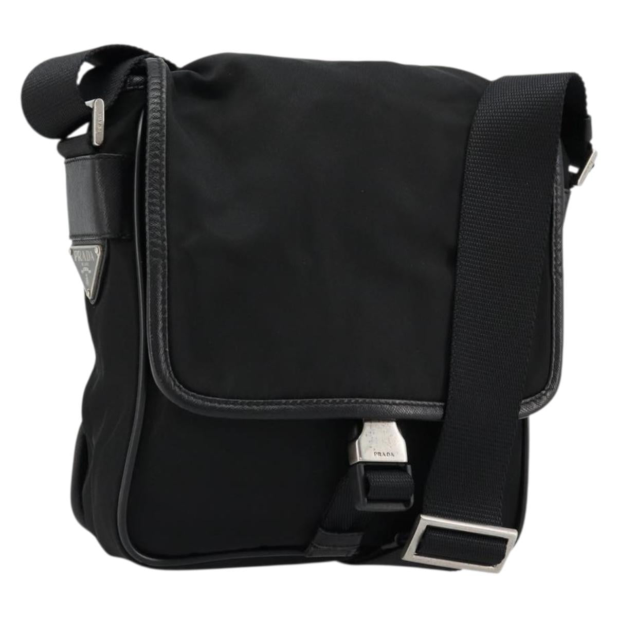 PRADA Shoulder Bag Nylon Leather Black Silver Auth ka4087