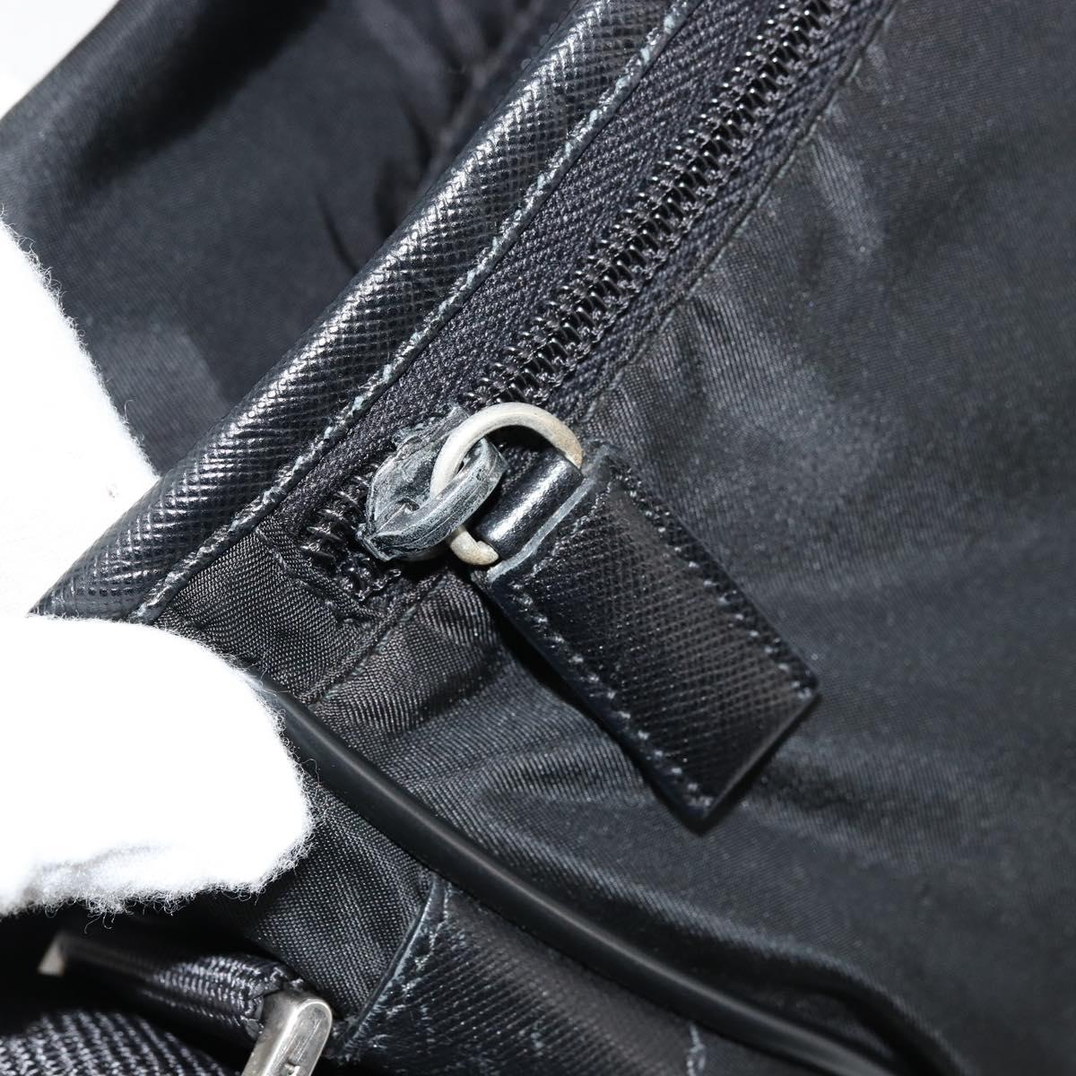 PRADA Shoulder Bag Nylon Leather Black Silver Auth ka4087