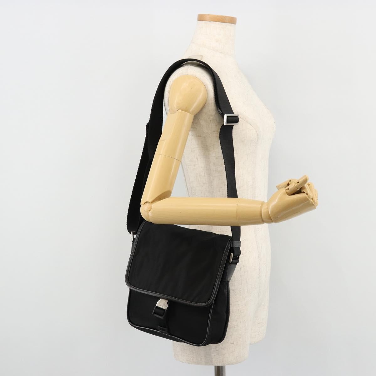 PRADA Shoulder Bag Nylon Leather Black Silver Auth ka4087