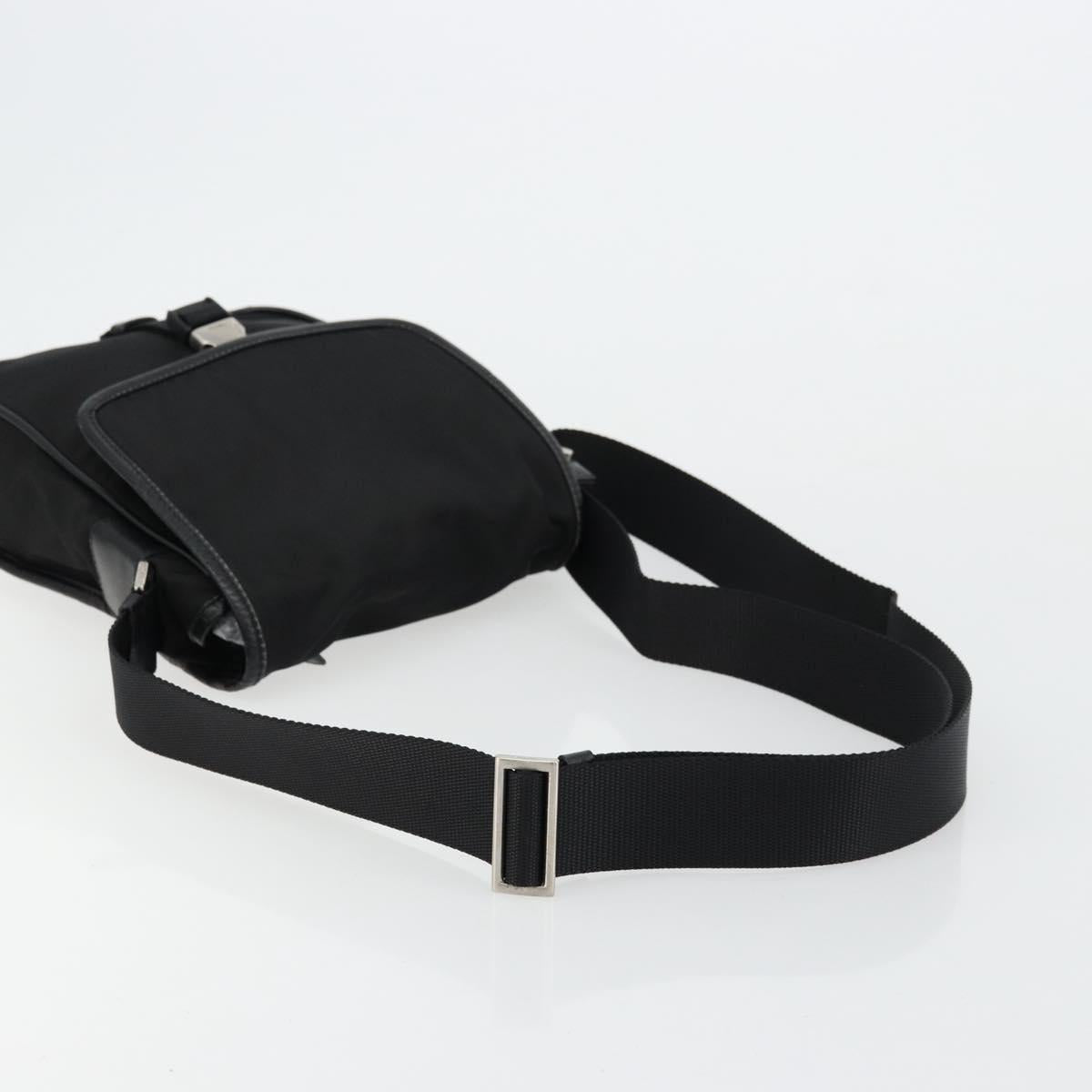 PRADA Shoulder Bag Nylon Leather Black Silver Auth ka4087