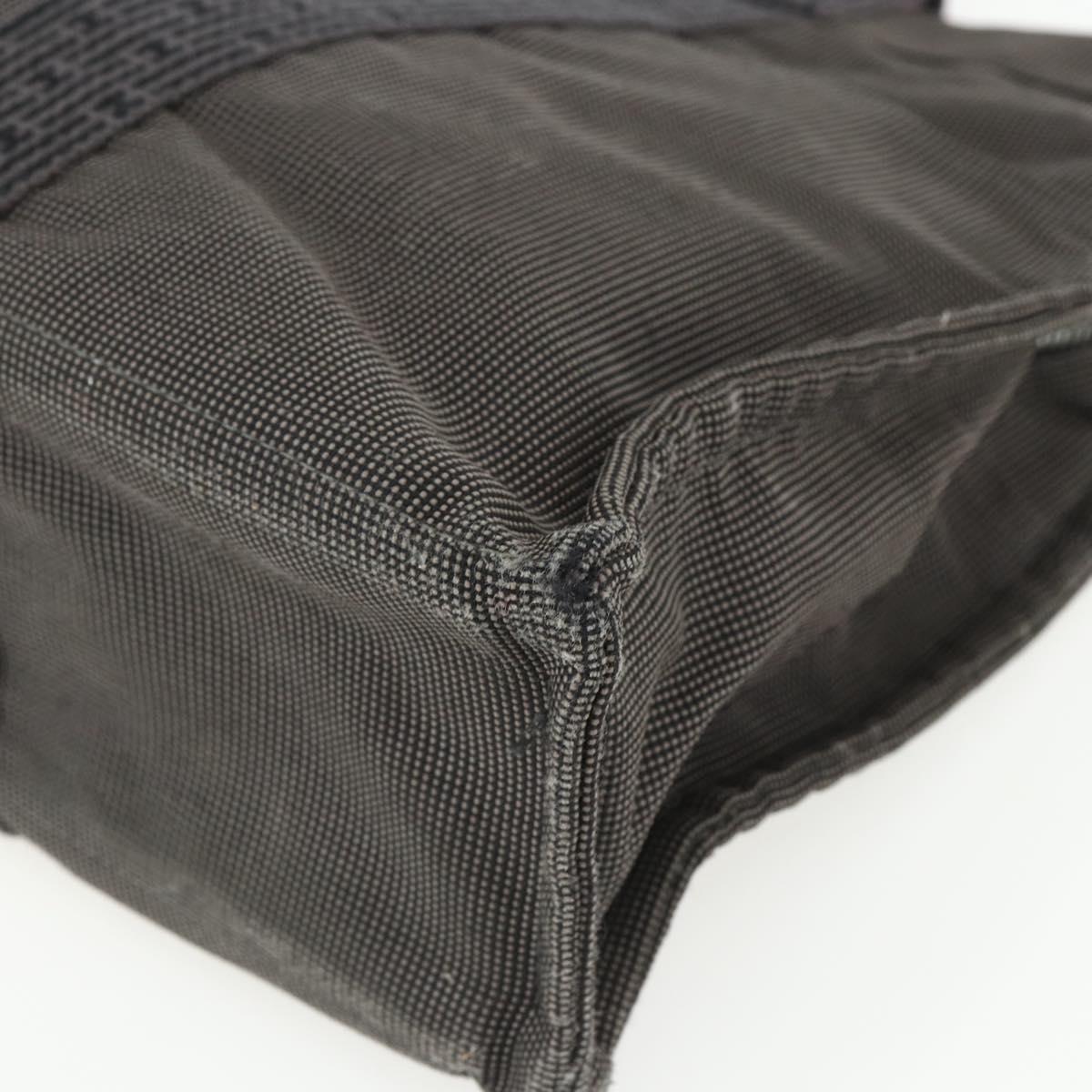 HERMES Her Line MM Hand Bag Canvas Gray Silver Auth ka409