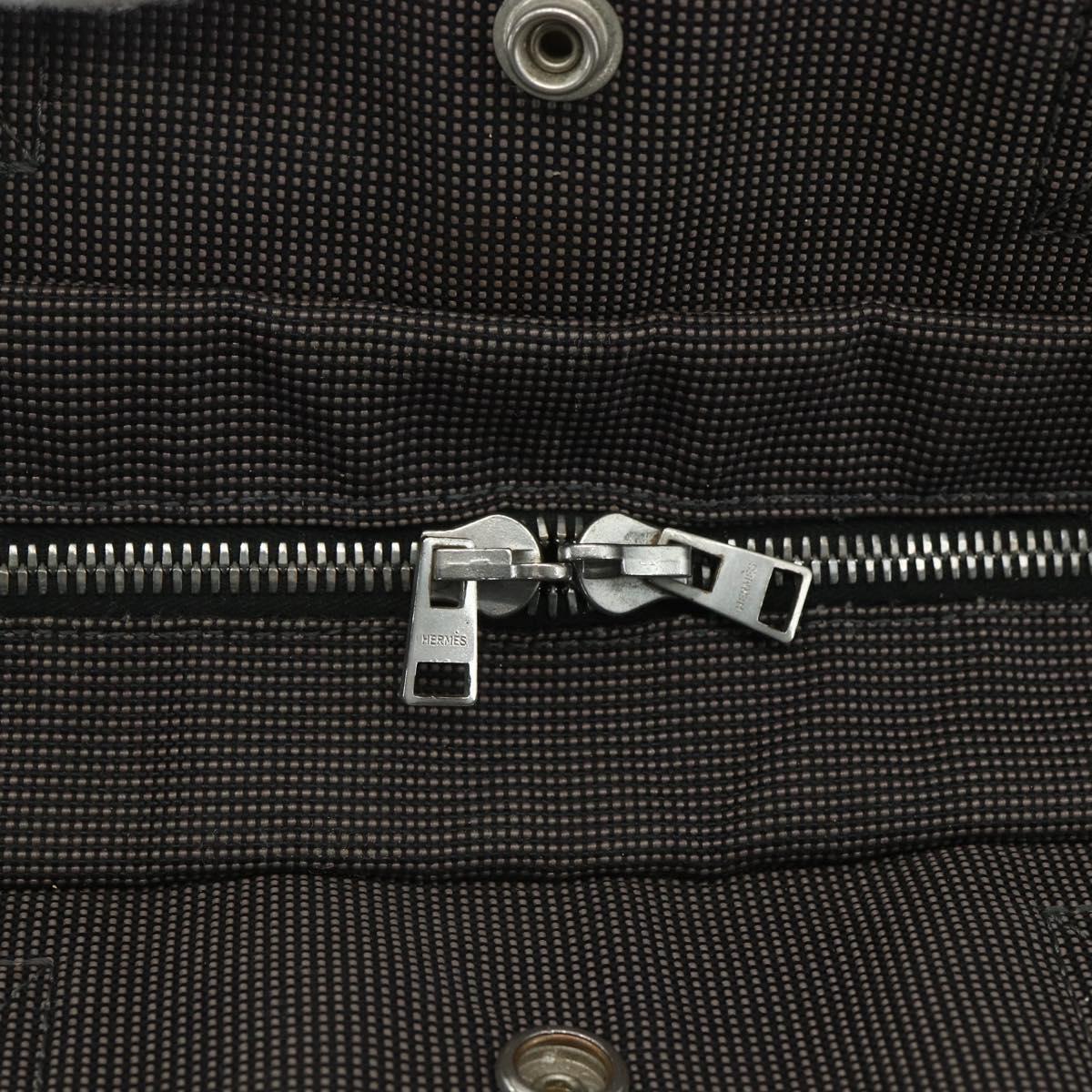 HERMES Her Line MM Hand Bag Canvas Gray Silver Auth ka409