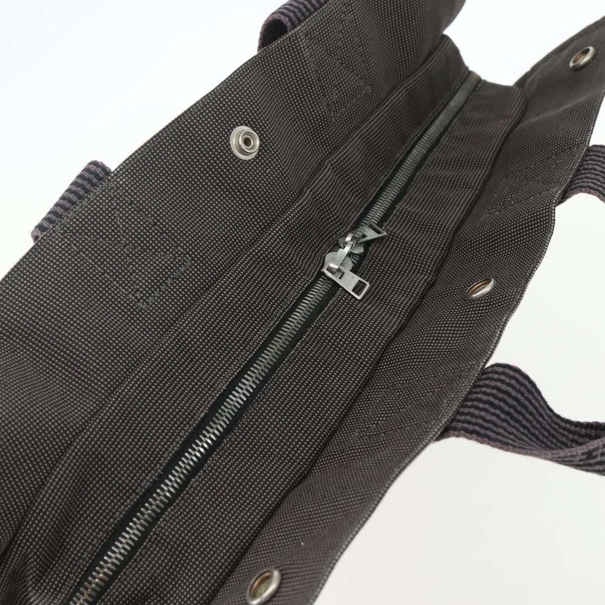 HERMES Her Line MM Hand Bag Canvas Gray Silver Auth ka409