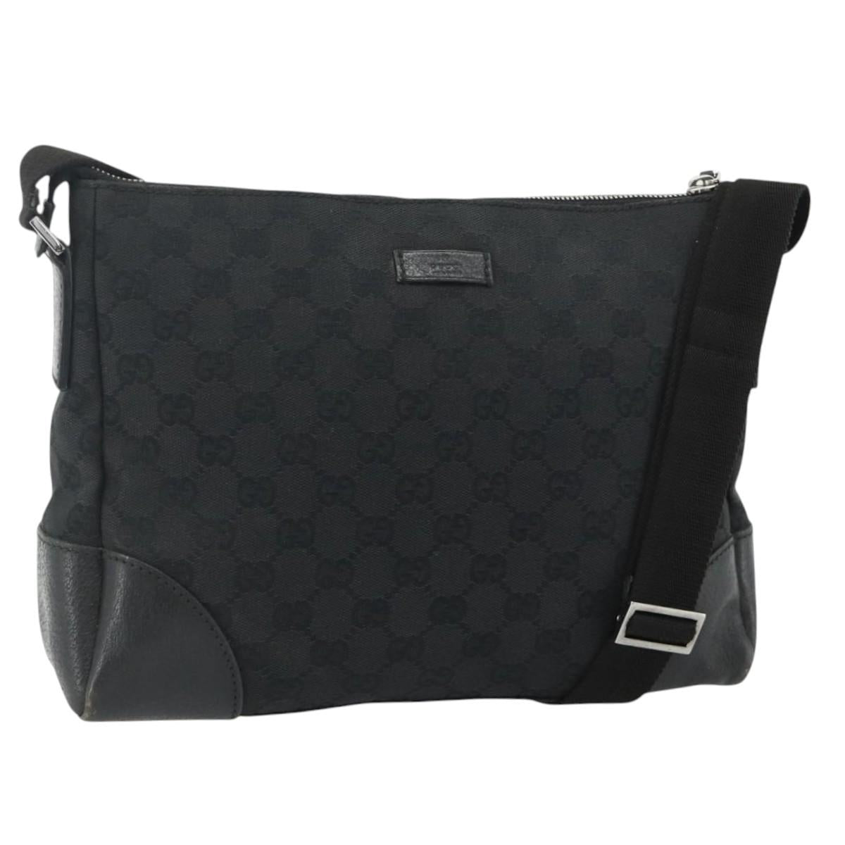 GUCCI GG Canvas Shoulder Bag Black Silver 114273 Auth ka4091