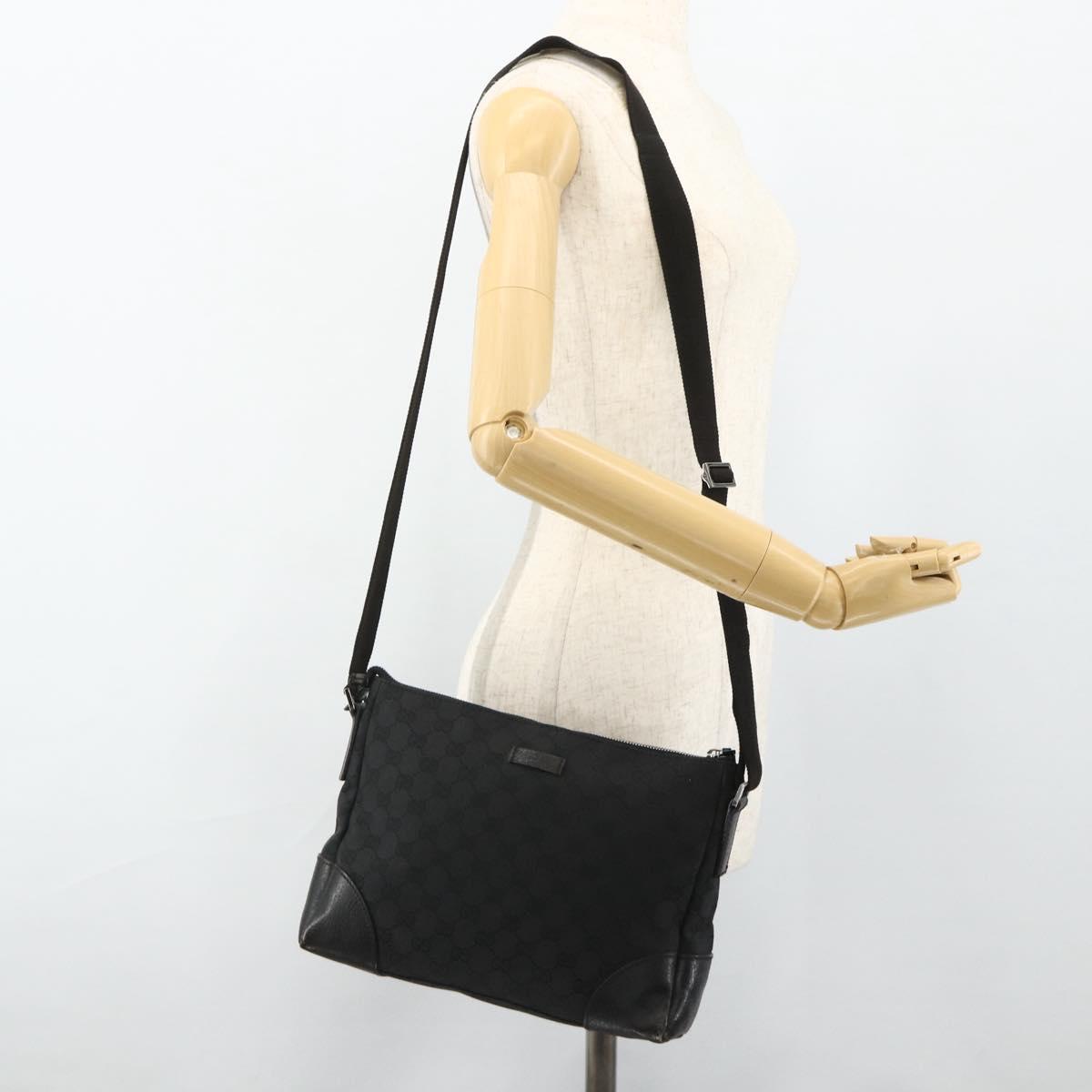 GUCCI GG Canvas Shoulder Bag Black Silver 114273 Auth ka4091