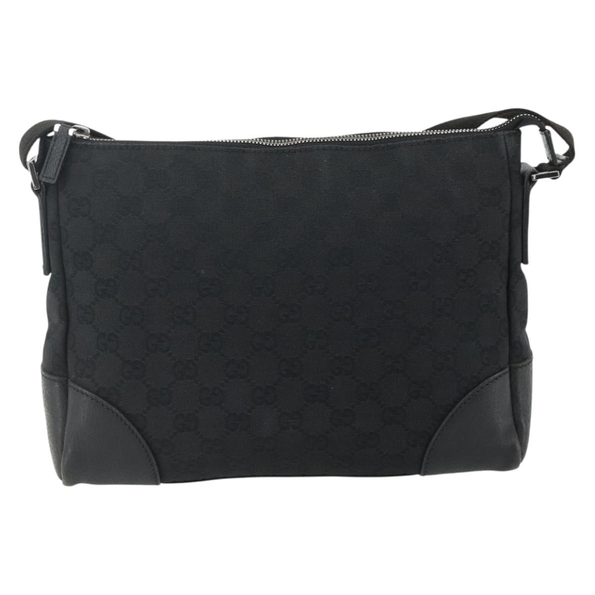 GUCCI GG Canvas Shoulder Bag Black Silver 114273 Auth ka4091