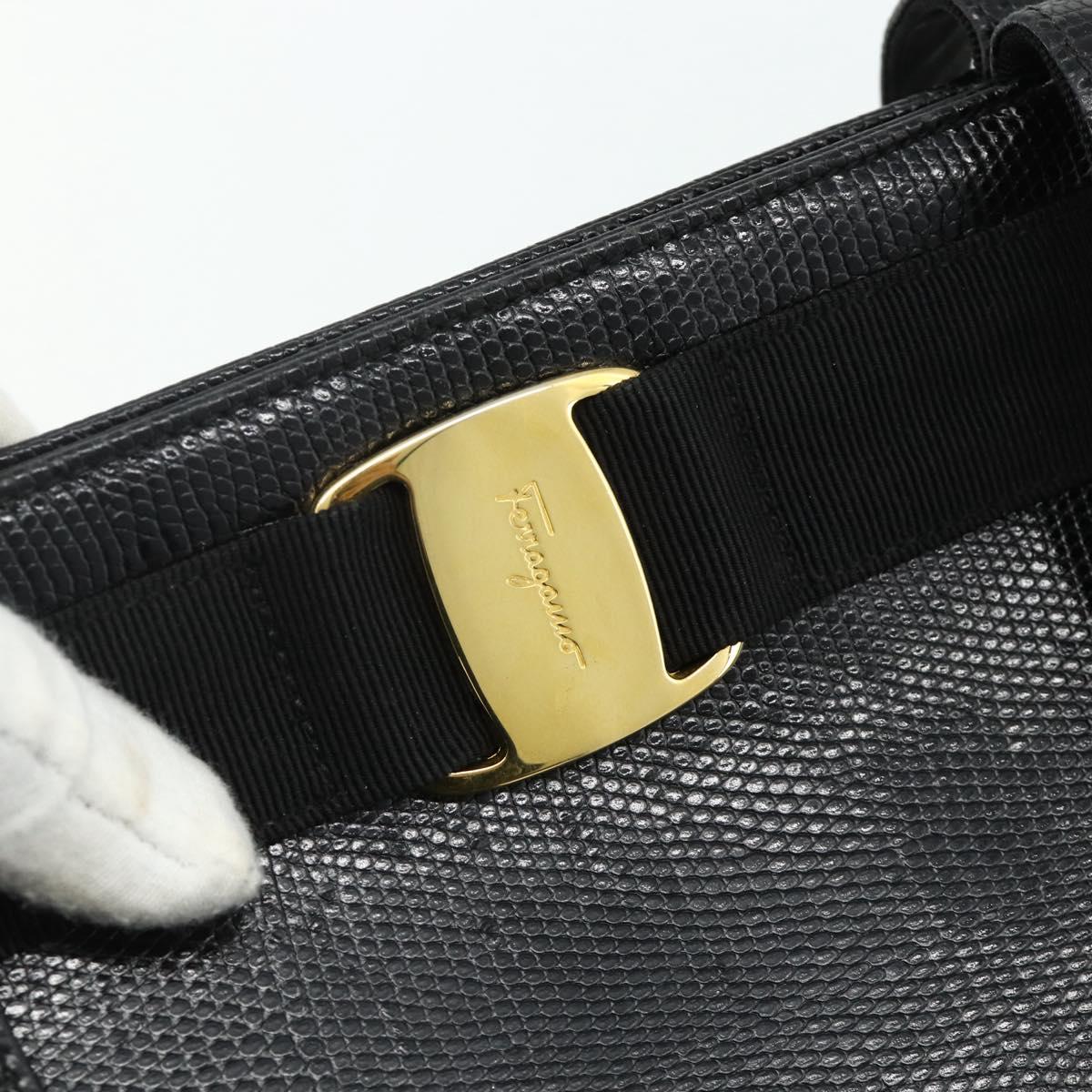 Salvatore Ferragamo Vala Tote Bag Leather Black Gold Auth ka4098