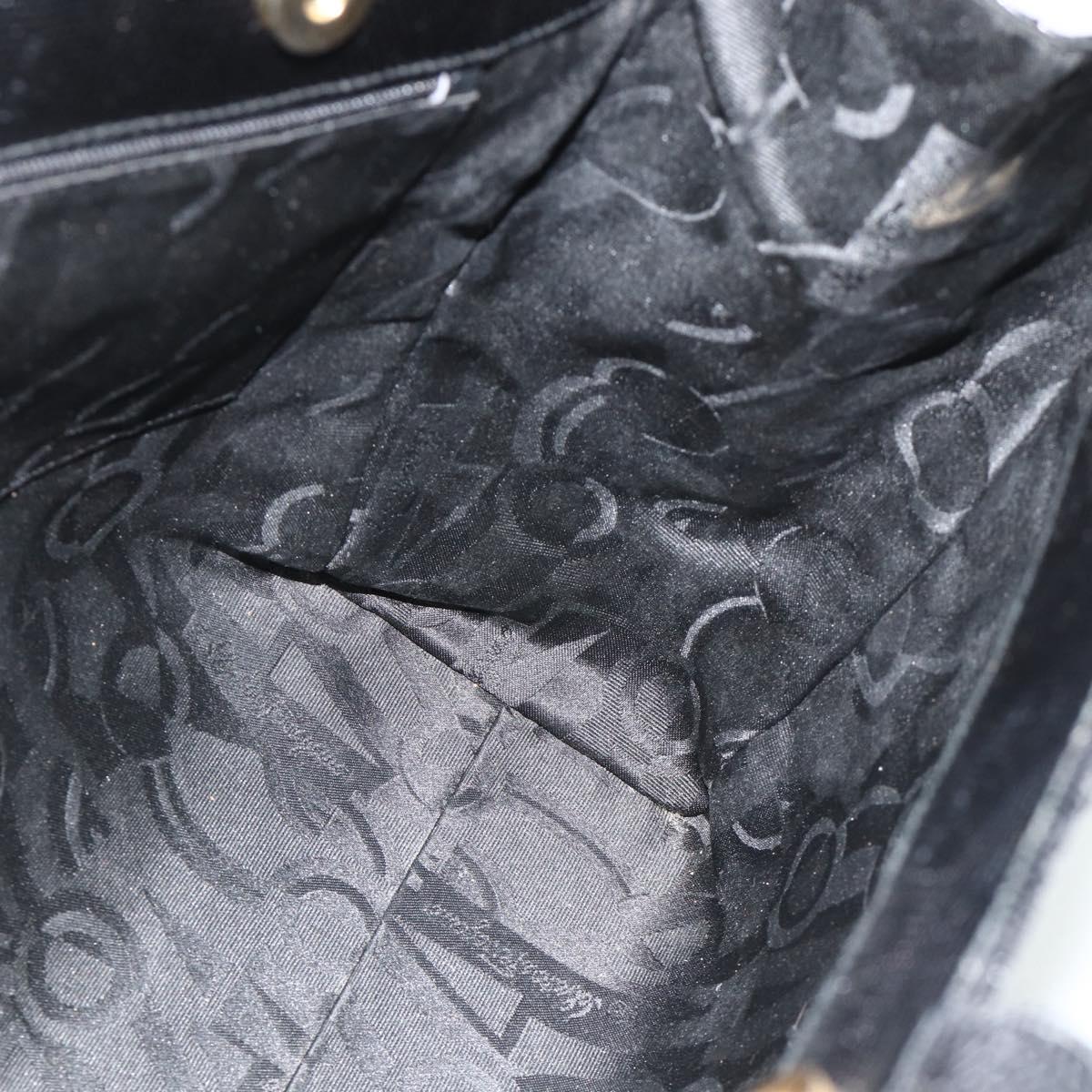 Salvatore Ferragamo Vala Tote Bag Leather Black Gold Auth ka4098