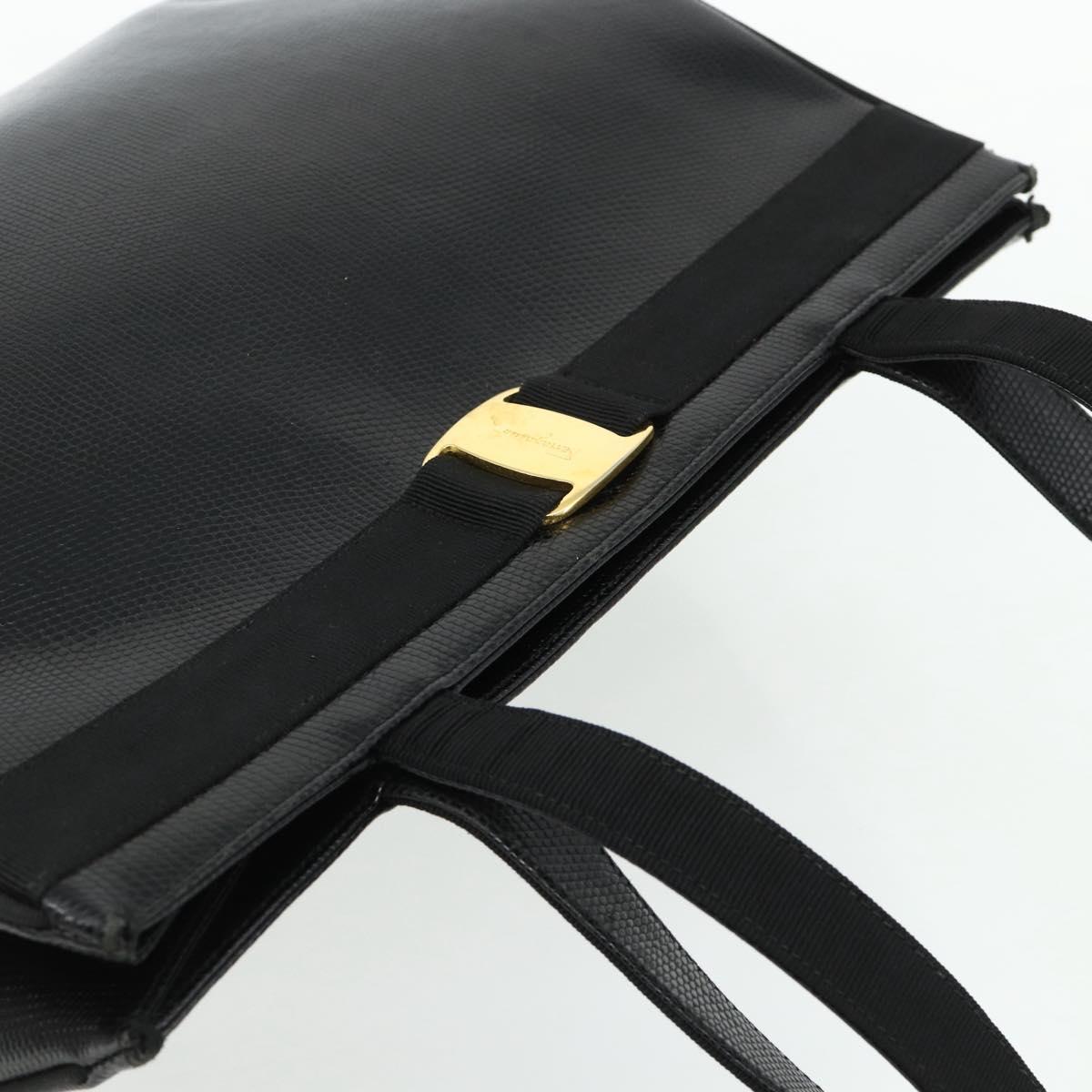 Salvatore Ferragamo Vala Tote Bag Leather Black Gold Auth ka4098