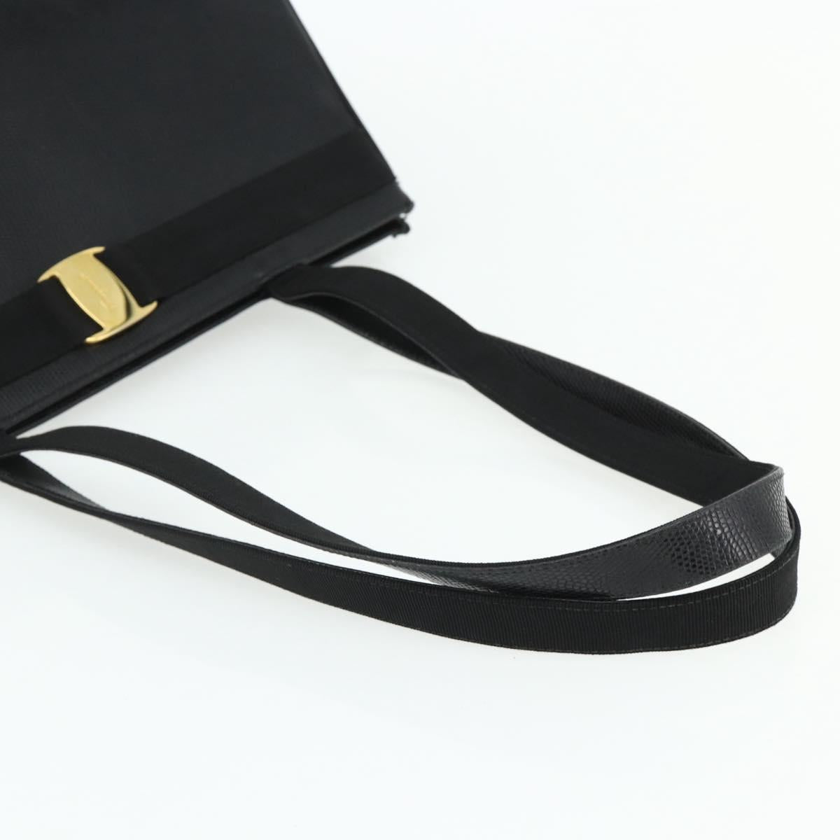 Salvatore Ferragamo Vala Tote Bag Leather Black Gold Auth ka4098