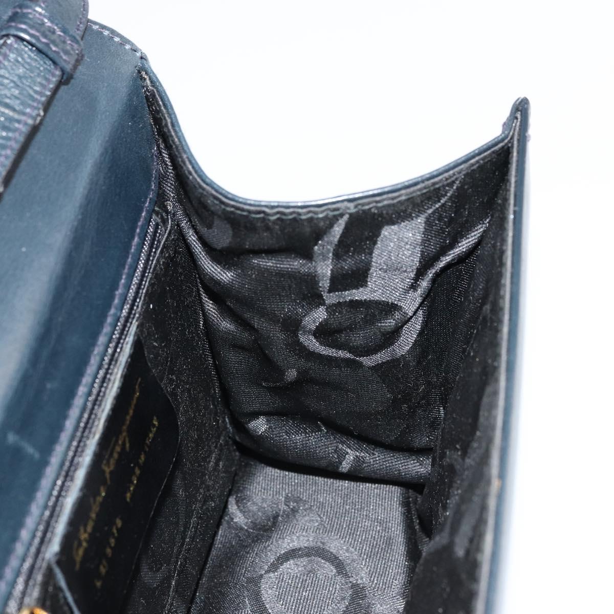 Salvatore Ferragamo Vala Shoulder Bag Leather Navy Gold Auth ka4099