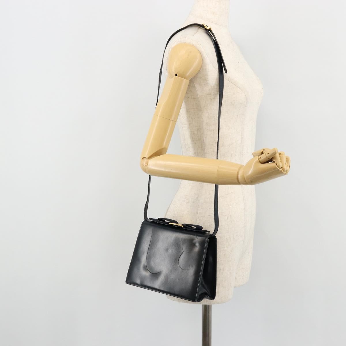 Salvatore Ferragamo Vala Shoulder Bag Leather Navy Gold Auth ka4099