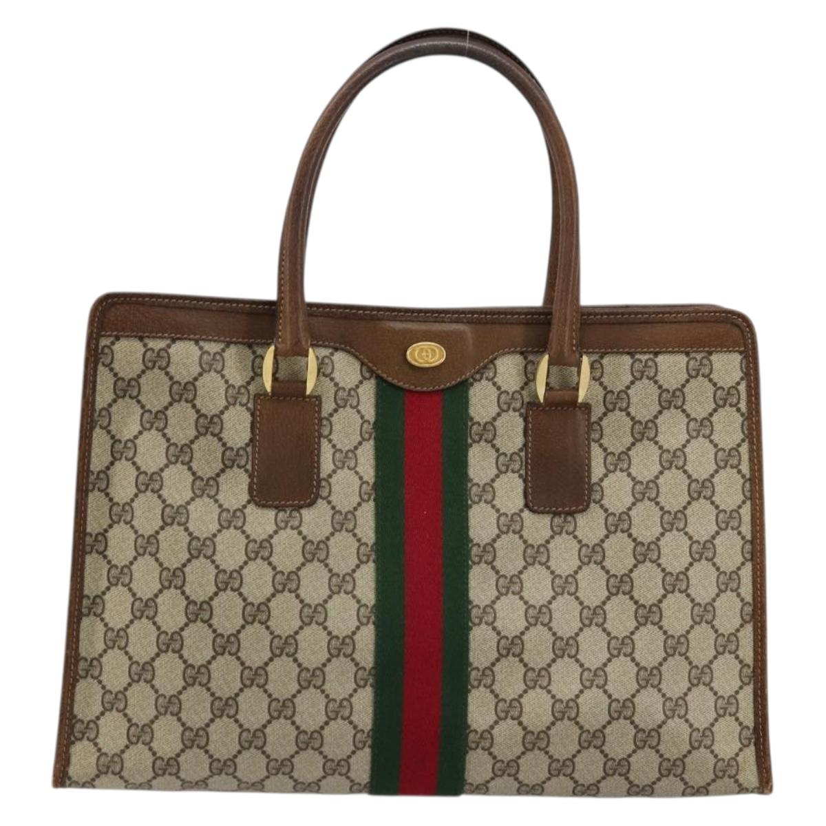 GUCCI GG Supreme Web Sherry Line Hand Bag PVC Beige Gold 002 4083 39 Auth ka4103