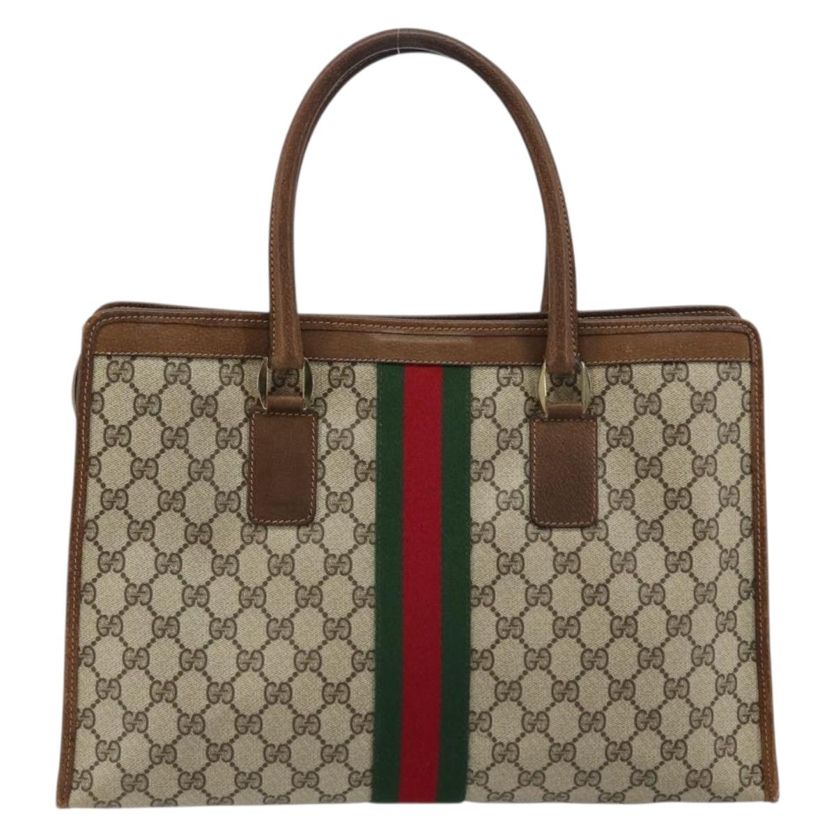 GUCCI GG Supreme Web Sherry Line Hand Bag PVC Beige Gold 002 4083 39 Auth ka4103