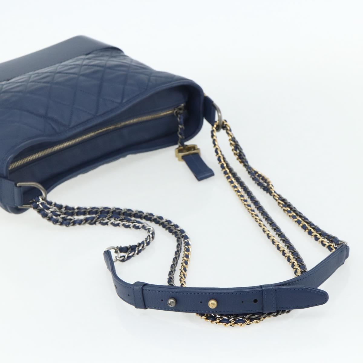 CHANEL Chain Gabriel De Chanel Bag Caviar Skin Blue Gold CC Auth ka4104SAV