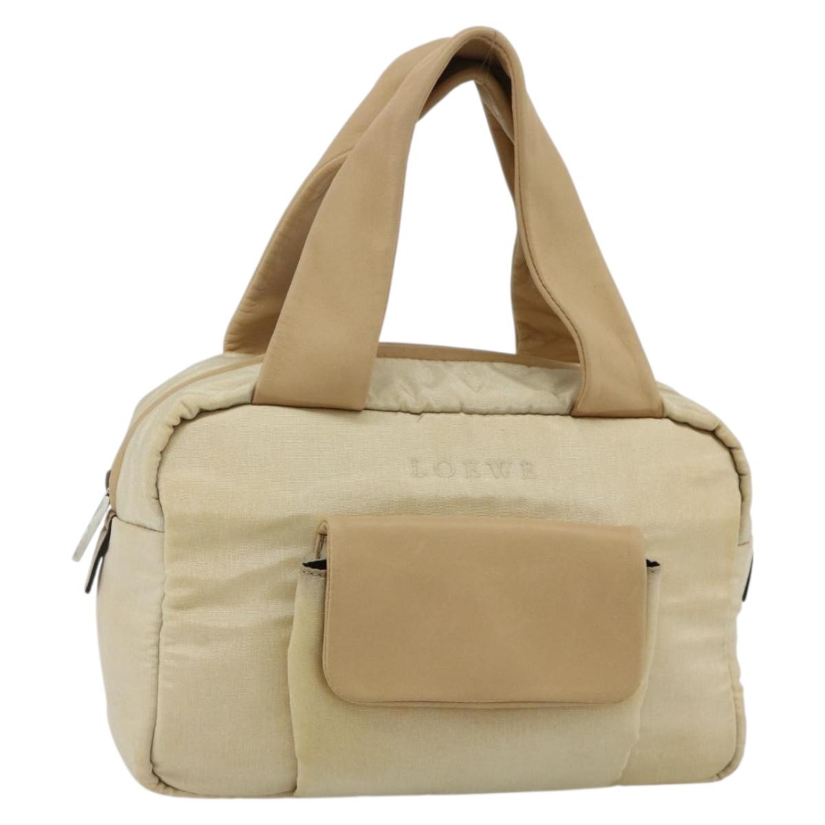 LOEWE Hand Bag Leather Beige Silver Auth ka4107