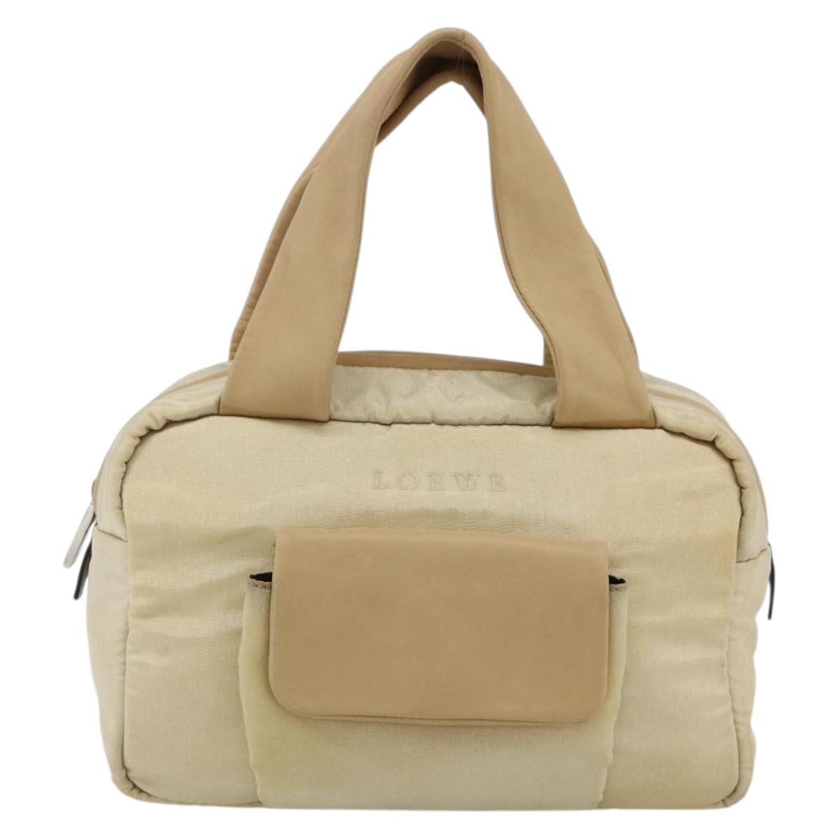 LOEWE Hand Bag Leather Beige Silver Auth ka4107