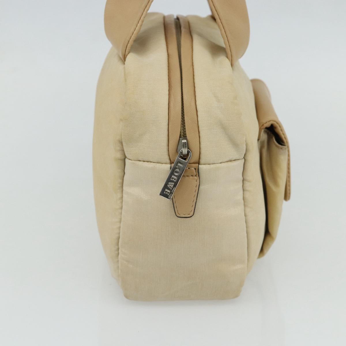 LOEWE Hand Bag Leather Beige Silver Auth ka4107