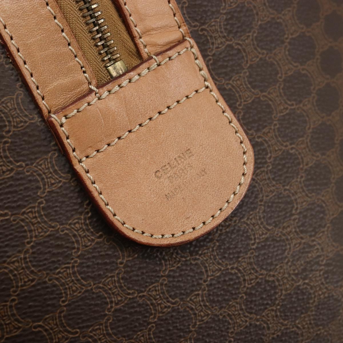 CELINE Macadam Canvas Boston Bag PVC Leather Brown Gold Auth ka4108A