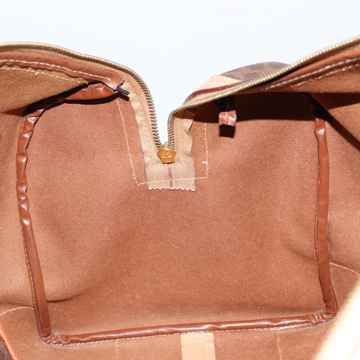 CELINE Macadam Canvas Boston Bag PVC Leather Brown Gold Auth ka4108A