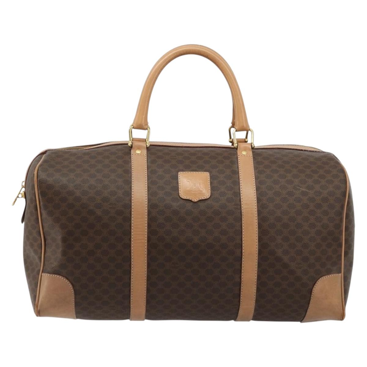 CELINE Macadam Canvas Boston Bag PVC Leather Brown Gold Auth ka4108A