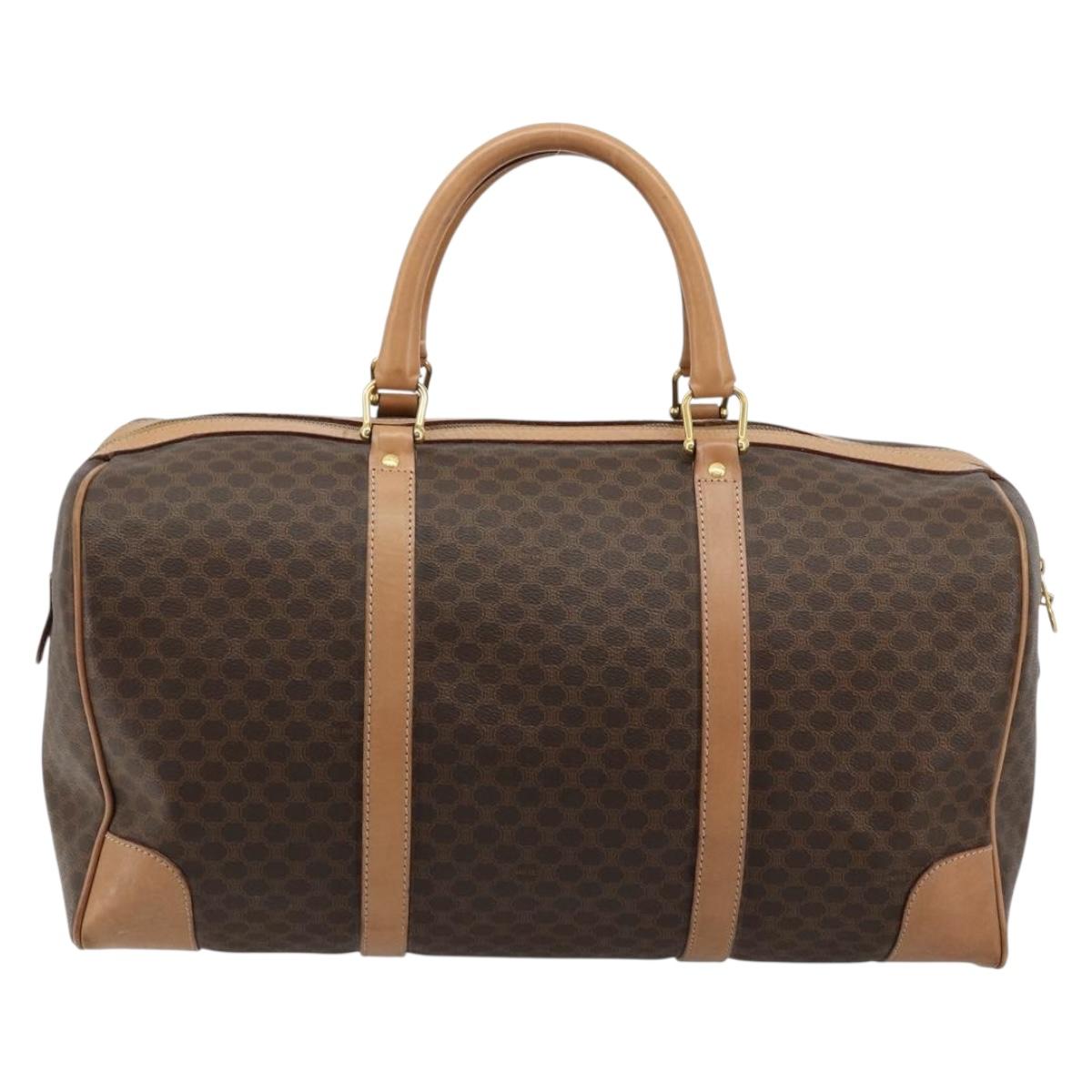 CELINE Macadam Canvas Boston Bag PVC Leather Brown Gold Auth ka4108A